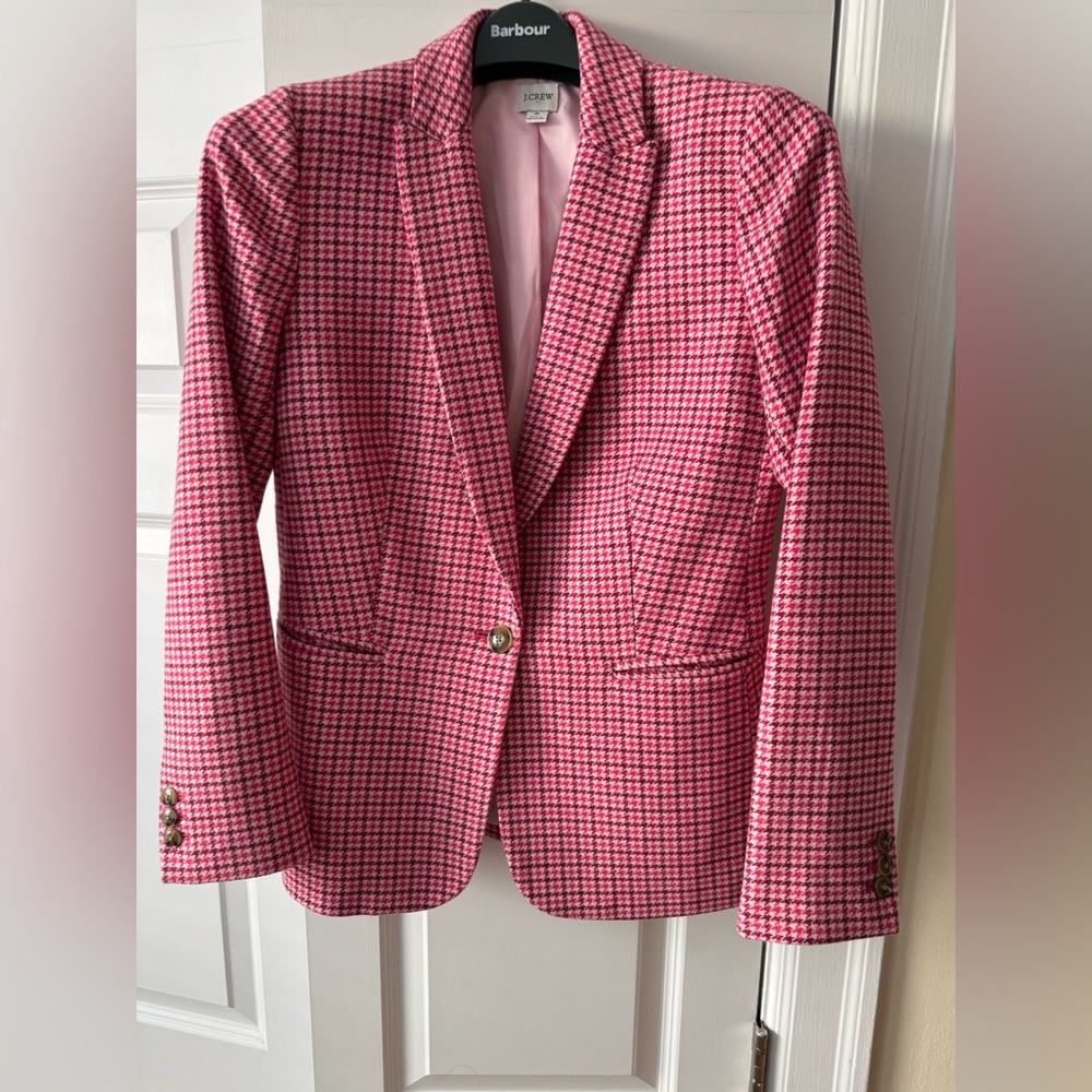 J. Crew Pink Houndstooth Blazer